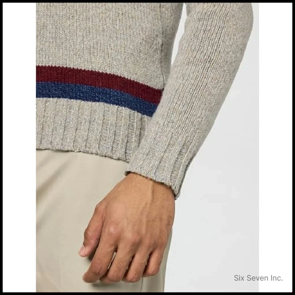 Classic V-Neck Tennis Sweater Preppy Elegant Wool Blend Long Sleeve Pullover